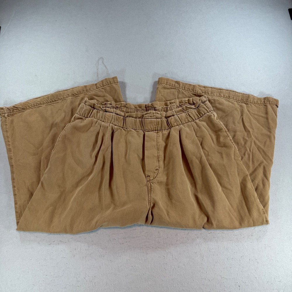 Pilcro Anthropologie Tan Brown Wide Leg Crop Pants Elastic Waist Size L